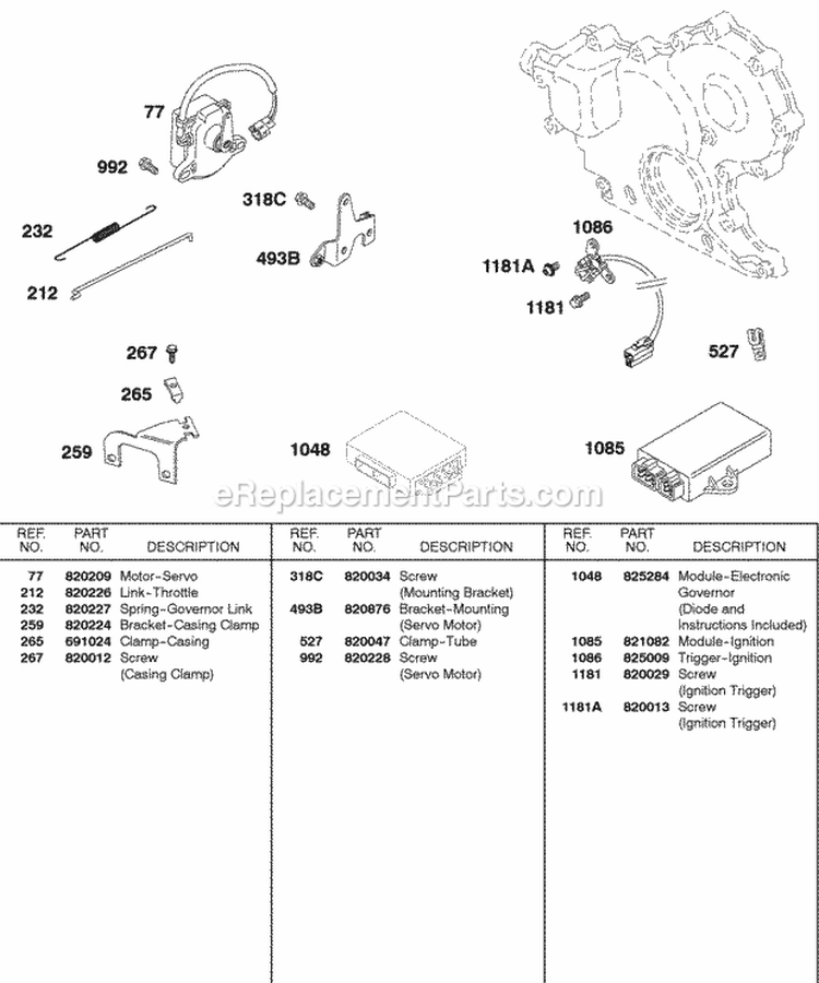 Ignition Module Trigger Module Electronic Module Diagram and Parts List for 437447-0205-E2  Briggs and Stratton Engine